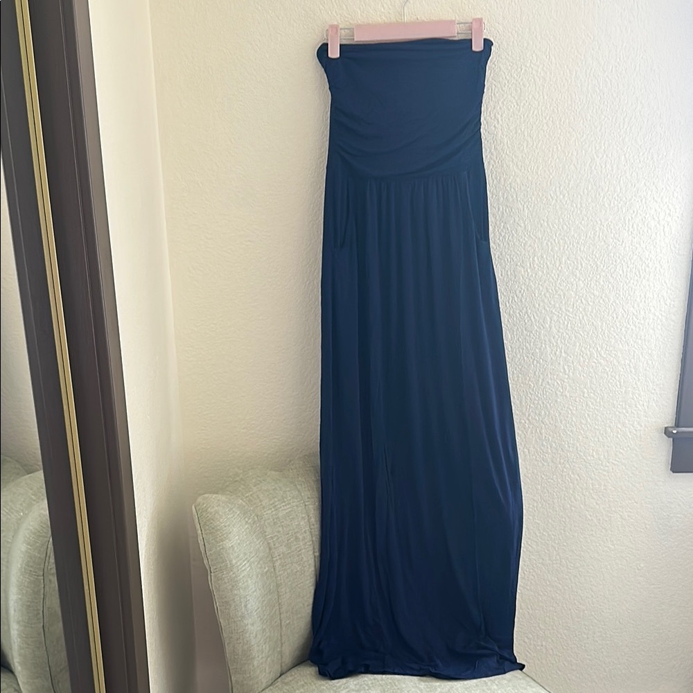 Strapless Navy Blue Dress with Pockets